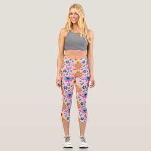 Sesame Street Pink Floral Pattern Capri Leggings