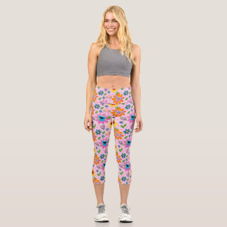 Sesame Street Pink Floral Pattern Capri Leggings