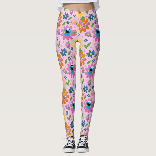 Sesame Street Pink Floral Pattern Leggings (Front)