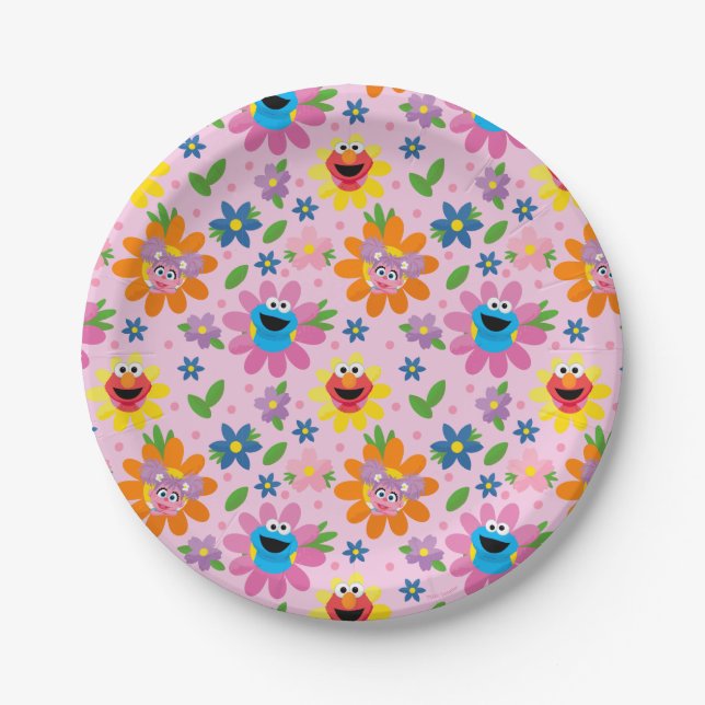 Sesame Street Pink Floral Pattern Paper Plates (Front)