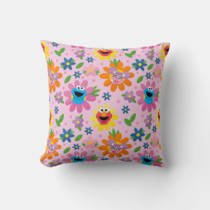 Sesame Street Pink Floral Pattern Throw Pillow