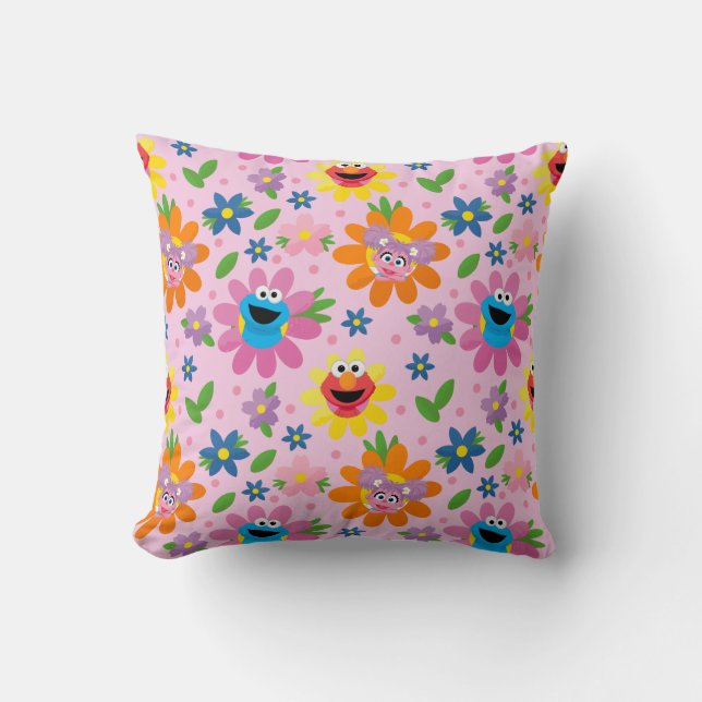Sesame Street Pink Floral Pattern Throw Pillow (Front)