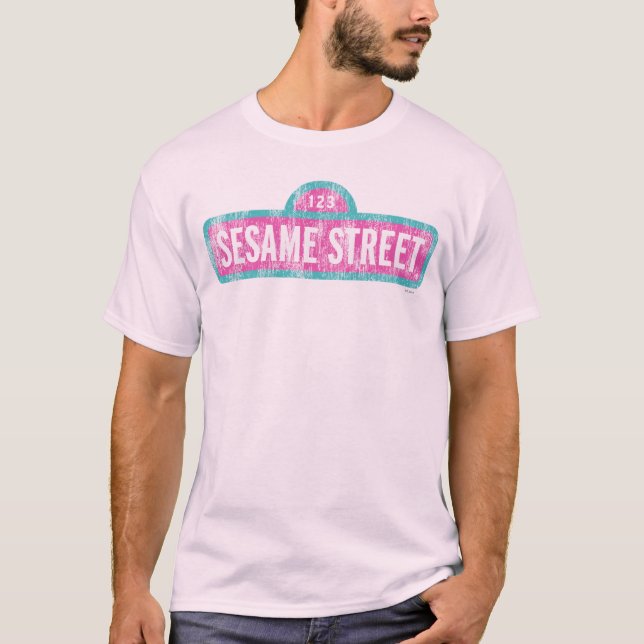 Sesame Street Pink Sign Logo T-Shirt (Front)