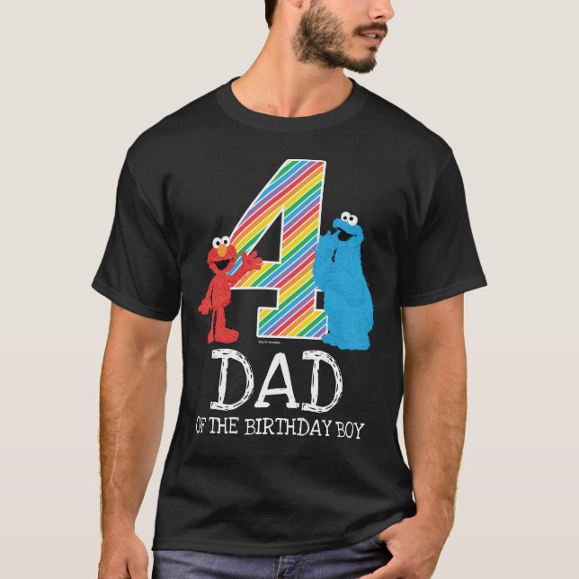Sesame Street Rainbow 4th Birthday | Dad T-Shirt (Front)