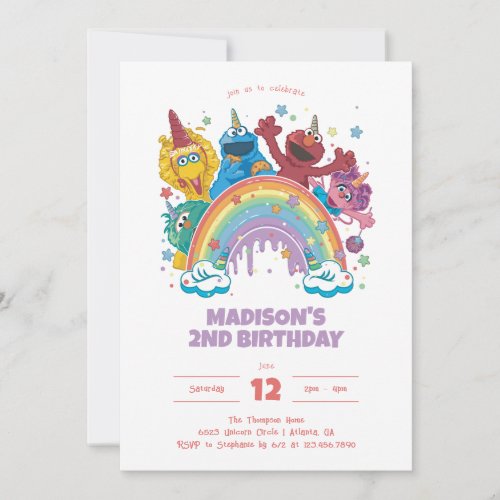 Sesame Street Rainbow Unicorn Birthday Invitation