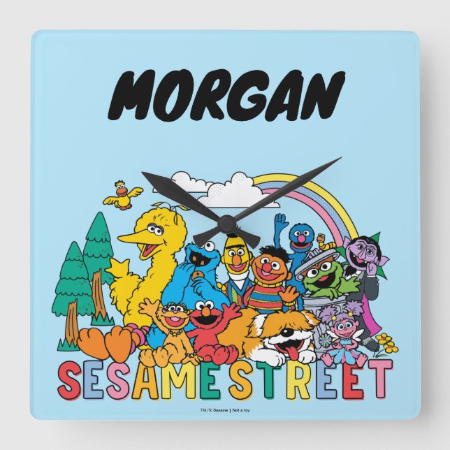 Sesame Street | Rainbow Wave | Add Your Name Square Wall Clock (Front)