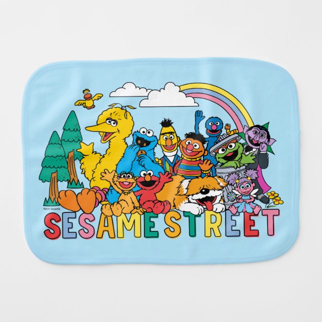 Sesame Street | Rainbow Wave Baby Burp Cloth (Front Horizontal)