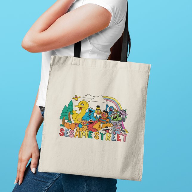 Sesame Street | Rainbow Wave Tote Bag (Person carrying tote bag)