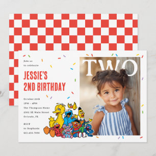 Sesame Street Red Confetti Second Birthday Invitation