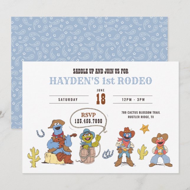 Sesame Street Rodeo Cowboy Birthday  Invitation (Front/Back)