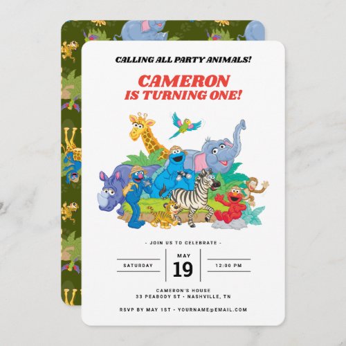 Sesame Street Safari Animals 1st Birthday Invitati Invitation