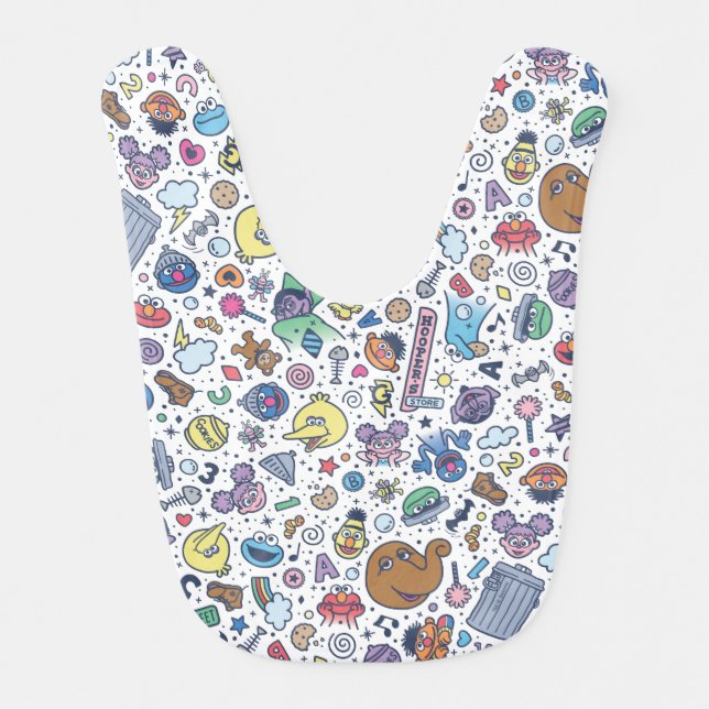 Sesame Street | Sesame Pals Doodle Pattern Baby Bib (Front)