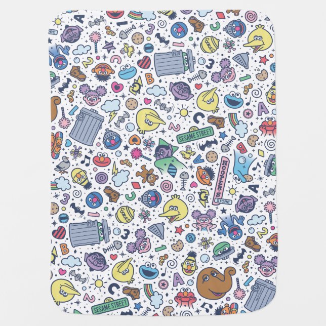 Sesame Street | Sesame Pals Doodle Pattern Baby Blanket (Front)