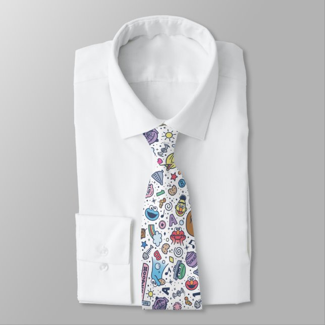 Sesame Street | Sesame Pals Doodle Pattern Neck Tie (Tied)