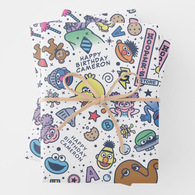 Sesame Street | Sesame Pals Doodle Pattern Wrapping Paper Sheets (In situ)