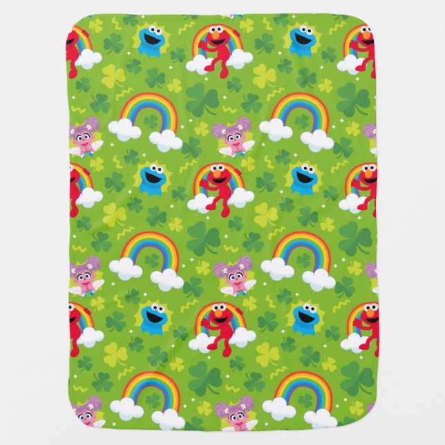 Sesame Street Shamrock and Rainbow Pattern Baby Blanket (Front)