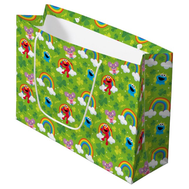 Sesame Street Shamrock and Rainbow Pattern Large Gift Bag (Front Angled)
