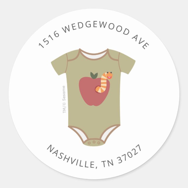 Sesame Street Slimey Bodysuit Baby Shower Address Classic Round Sticker (Front)