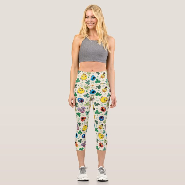 Sesame Street St. Patrick's Day Pattern Capri Leggings (Front)