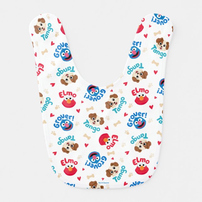 Sesame Street | Tango, Elmo, & Grover Pattern Baby Bib (Front)