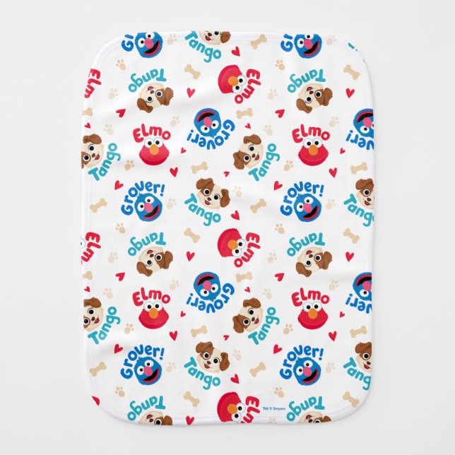 Sesame Street | Tango, Elmo, & Grover Pattern Baby Burp Cloth (Front)