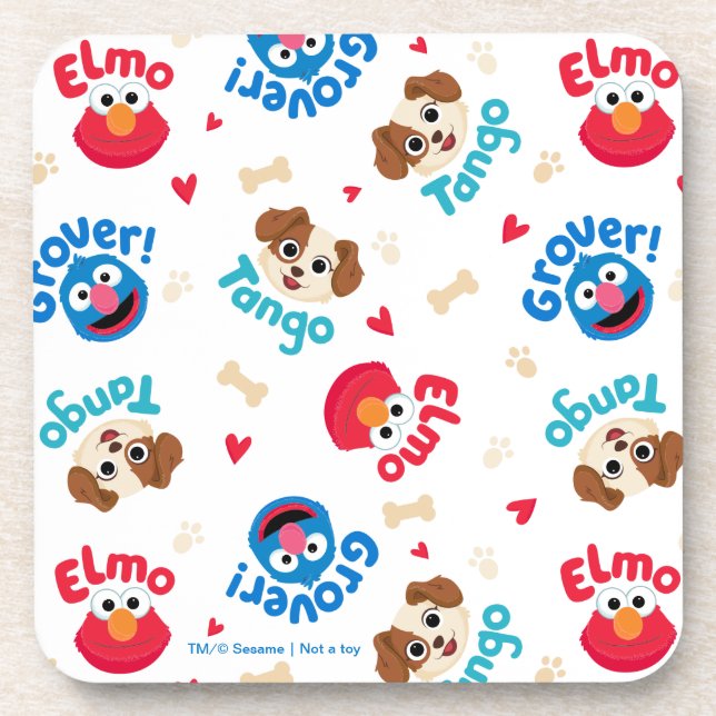 Sesame Street | Tango, Elmo, & Grover Pattern Beverage Coaster (Front)