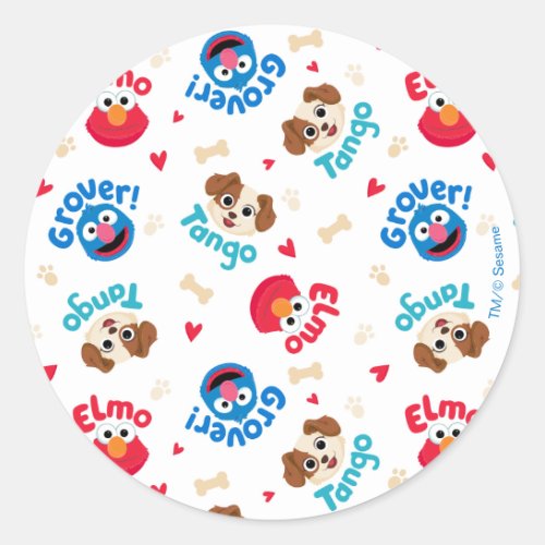 Sesame Street  Tango Elmo  Grover Pattern Classic Round Sticker