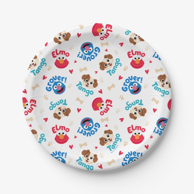 Sesame Street | Tango, Elmo, & Grover Pattern Paper Plates (Front)
