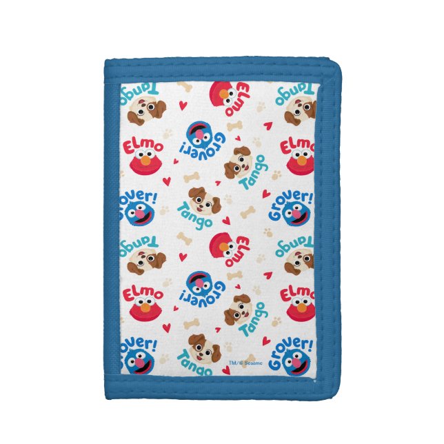 Sesame Street | Tango, Elmo, & Grover Pattern Trifold Wallet (Front Vertical)