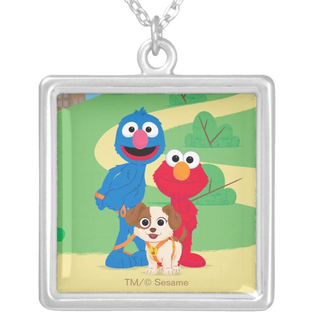 Sesame Street | Tango With Grover & Elmo Silver Plated Necklace (Front)