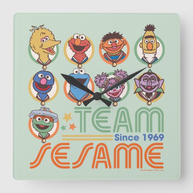 Sesame Street | Team Sesame Since 1969 Square Wall Clock (Front)