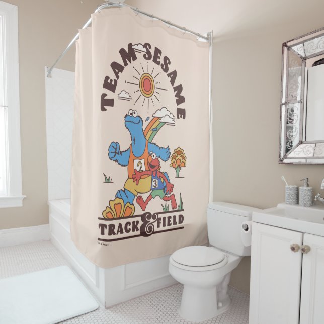 Sesame Street | Team Sesame Track & Field Shower Curtain (In Situ)