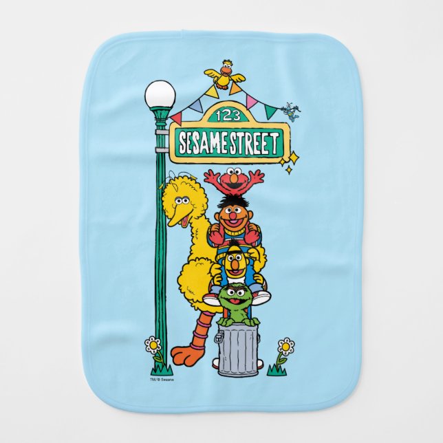 Sesame Street | Under the Sesame Street Sign Baby Burp Cloth (Front)