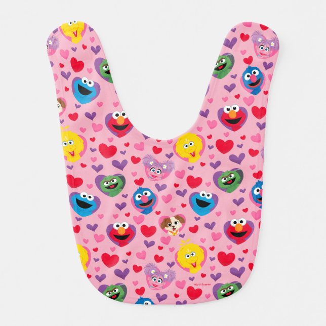 Sesame Street Valentine Hearts Pattern Baby Bib (Front)