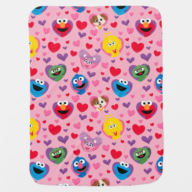 Sesame Street Valentine Hearts Pattern Baby Blanket (Front)