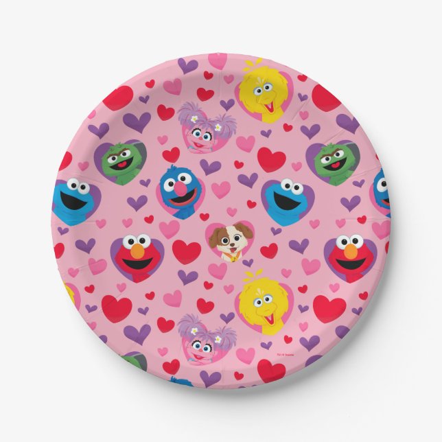 Sesame Street Valentine Hearts Pattern Paper Plates (Front)