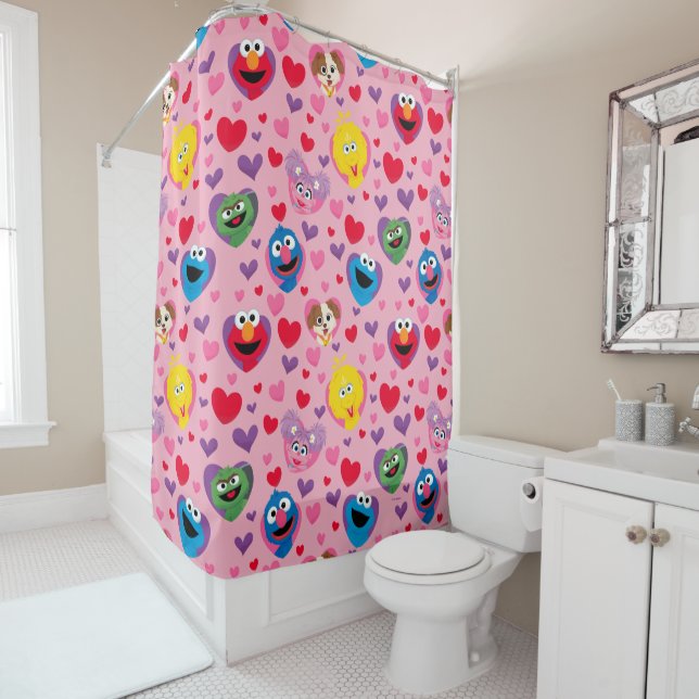 Sesame Street Valentine Hearts Pattern Shower Curtain (In Situ)