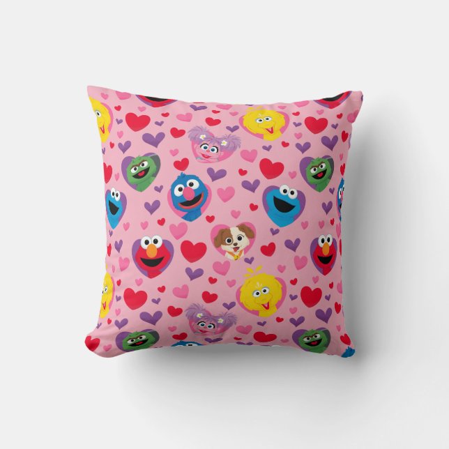 Sesame Street Valentine Hearts Pattern Throw Pillow (Front)
