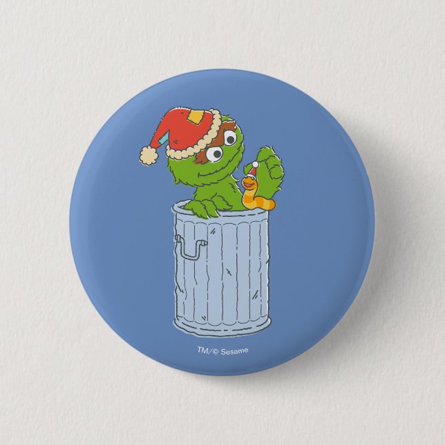 Sesame Street | Vintage Christmas Oscar Button (Front)