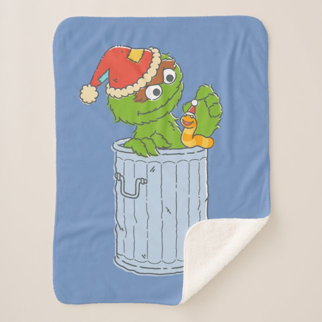 Sesame Street | Vintage Christmas Oscar Sherpa Blanket (Front)