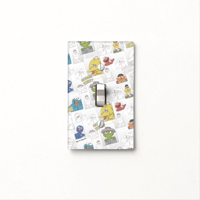 Sesame Street Vintage Comic Pattern Light Switch Cover (In Situ)