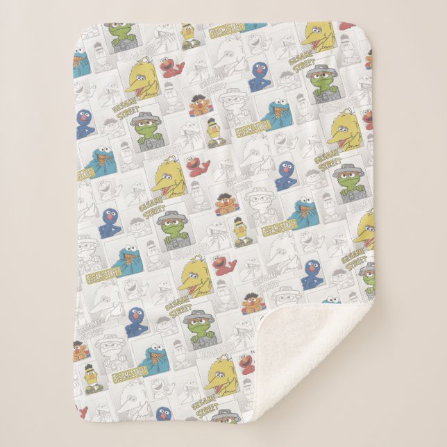 Sesame Street Vintage Comic Pattern Sherpa Blanket (Front)