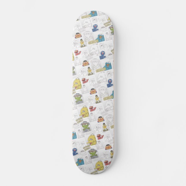 Sesame Street Vintage Comic Pattern Skateboard (Front)