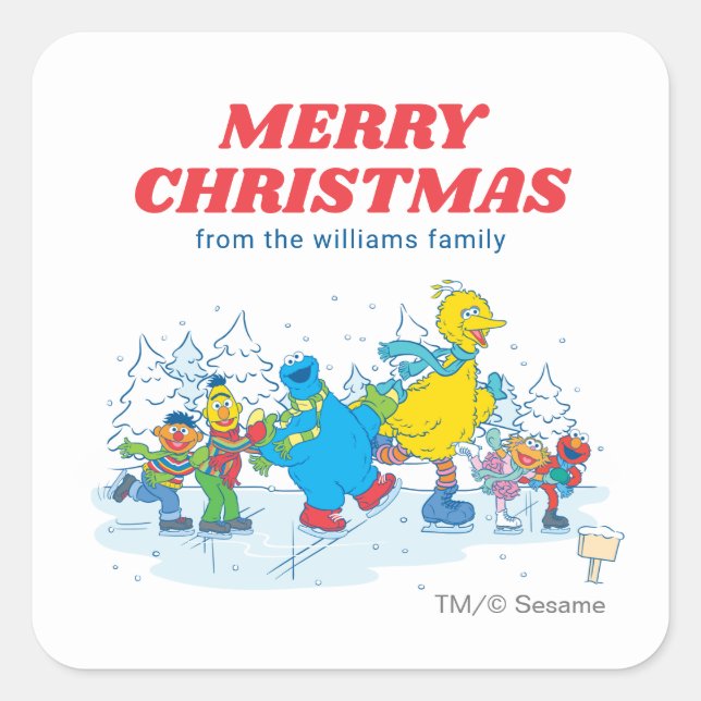 Sesame Street Winter | Merry Christmas Square Sticker (Front)
