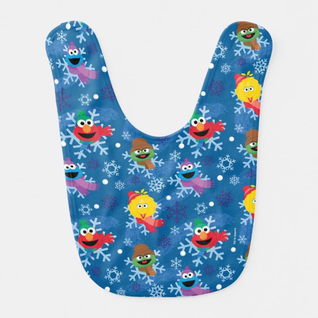 Sesame Street Winter Snowflake Pattern Baby Bib (Front)