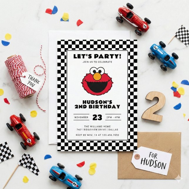 Sesame Street's Elmo Checkerboard Birthday Invitation (Creator Uploaded)