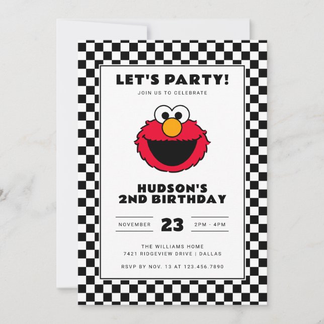 Sesame Street's Elmo Checkerboard Birthday Invitation (Front)