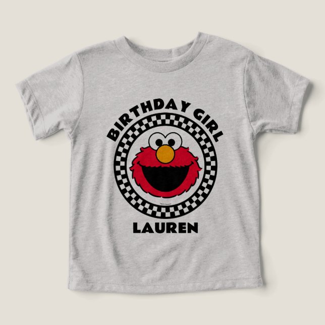 Sesame Street's Elmo Checkered Birthday Girl Toddler T-shirt (Design Front)