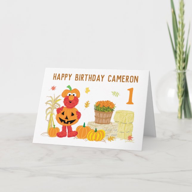 Sesame Street's Elmo Pumpkin Fall Birthday Card (Front)