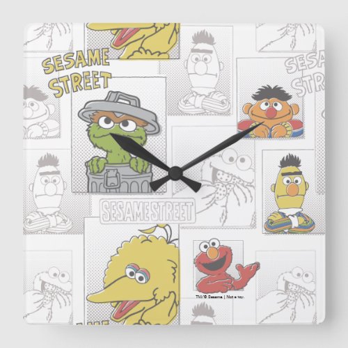 Sesame StreetVintage Comic Pattern Square Wall Clock